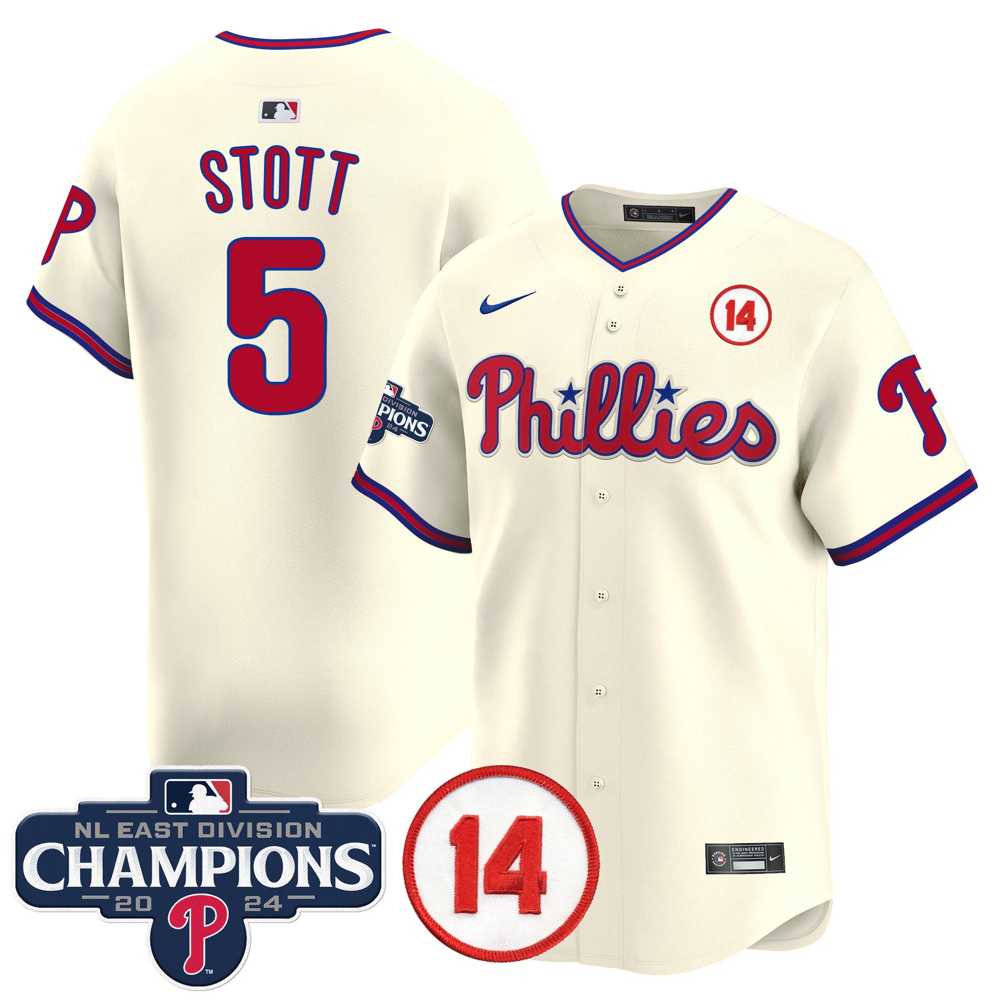 Men's Phillies 2024 NL East Division Champions & Pete Rose Patch Vapor Premier Limited Jersey - All Stitched - Cream, Bryson Stott