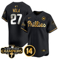 Men's Phillies 2024 NL East Division Champions & Pete Rose Patch Vapor Premier Limited Jersey - All Stitched - Black Gold, Aaron Nola