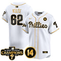 Men's Phillies 2024 NL East Division Champions & Pete Rose Patch Vapor Premier Limited Jersey - All Stitched - White Gold, Jason Kelce
