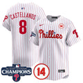 Men's Phillies 2024 NL East Division Champions & Pete Rose Patch Vapor Premier Limited Jersey - All Stitched - White, Nick Castellanos