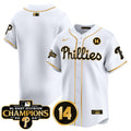 Men's Phillies 2024 NL East Division Champions & Pete Rose Patch Vapor Premier Limited Jersey - All Stitched - White Gold, Team