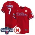 Men's Phillies 2024 NL East Division Champions & Pete Rose Patch Vapor Premier Limited Jersey - All Stitched - Red, Trea Turner