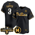 Men's Phillies 2024 NL East Division Champions & Pete Rose Patch Vapor Premier Limited Jersey - All Stitched - Black Gold, Bryce Harper