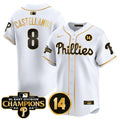 Men's Phillies 2024 NL East Division Champions & Pete Rose Patch Vapor Premier Limited Jersey - All Stitched - White Gold, Nick Castellanos
