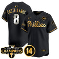 Men's Phillies 2024 NL East Division Champions & Pete Rose Patch Vapor Premier Limited Jersey - All Stitched - Black Gold, Nick Castellanos