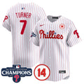 Men's Phillies 2024 NL East Division Champions & Pete Rose Patch Vapor Premier Limited Jersey - All Stitched - White, Trea Turner