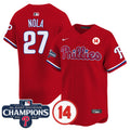 Men's Phillies 2024 NL East Division Champions & Pete Rose Patch Vapor Premier Limited Jersey - All Stitched - Red, Aaron Nola