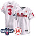 Men's Phillies 2024 NL East Division Champions & Pete Rose Patch Vapor Premier Limited Jersey - All Stitched - White, Bryce Harper
