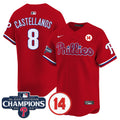 Men's Phillies 2024 NL East Division Champions & Pete Rose Patch Vapor Premier Limited Jersey - All Stitched - Red, Nick Castellanos
