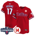 Men's Phillies 2024 NL East Division Champions & Pete Rose Patch Vapor Premier Limited Jersey - All Stitched - Red, Rhys Hoskins
