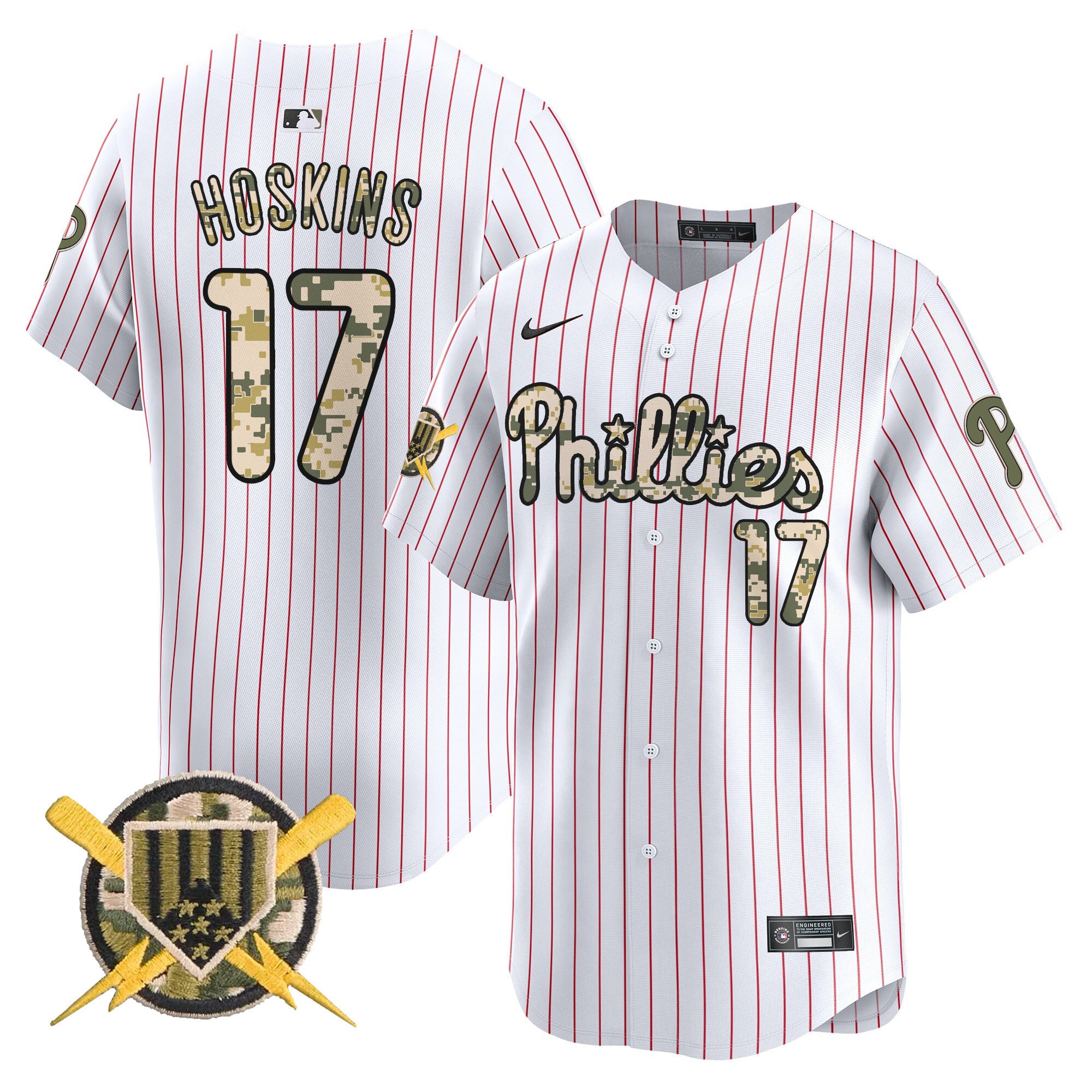 Men's Phillies Armed Forces Day Vapor Premier Limited Jersey - All Stitched - Pinstripe, Rhys Hoskins