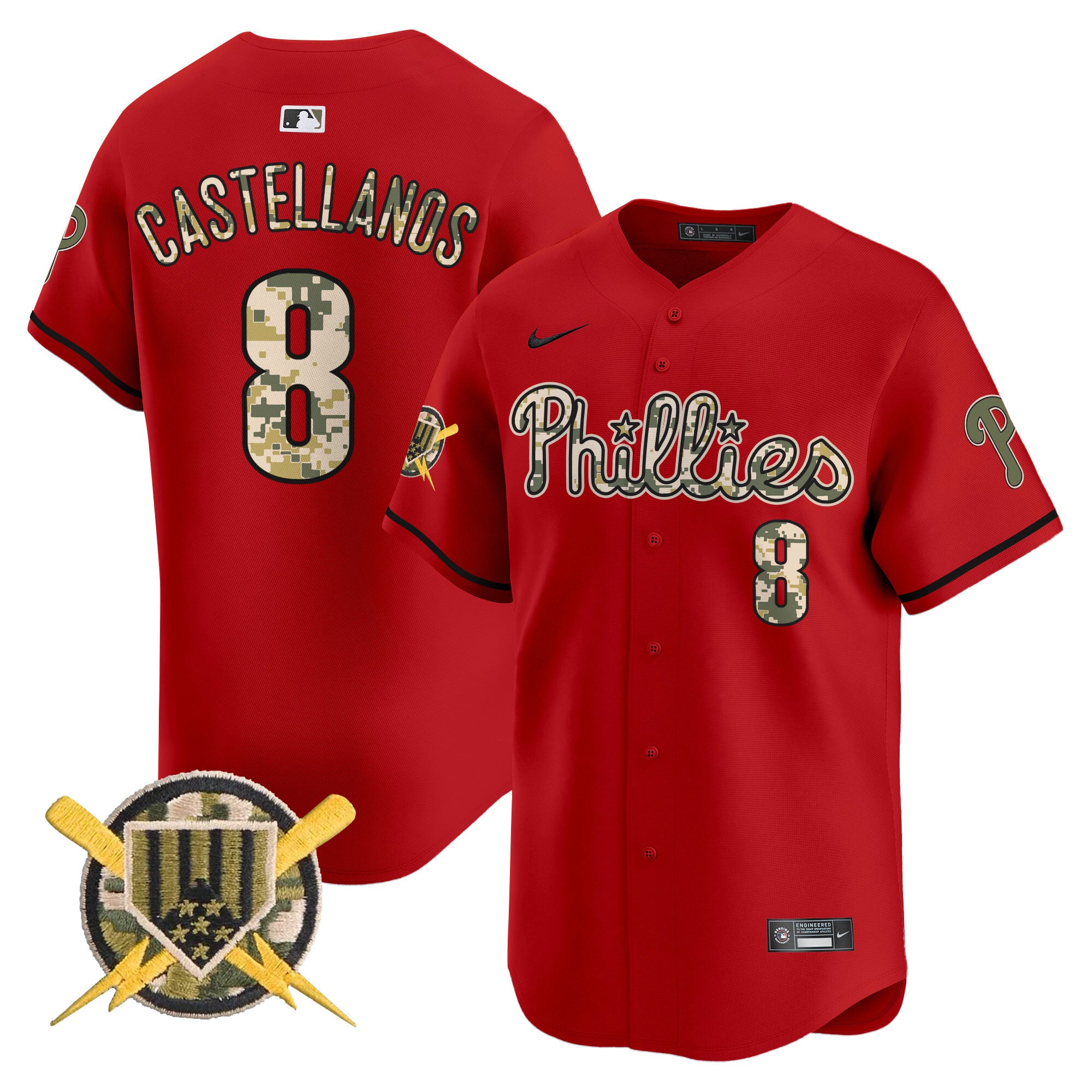 Men's Phillies Armed Forces Day Vapor Premier Limited Jersey - All Stitched - Red, Nick Castellanos