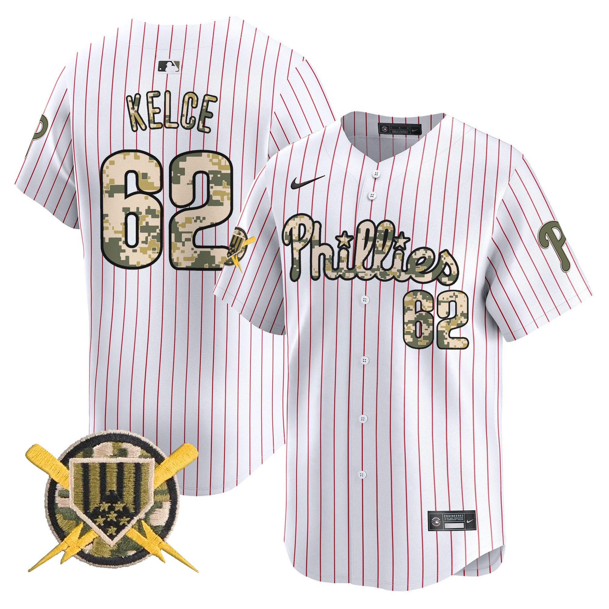 Men's Phillies Armed Forces Day Vapor Premier Limited Jersey - All Stitched - Pinstripe, Jason Kelce