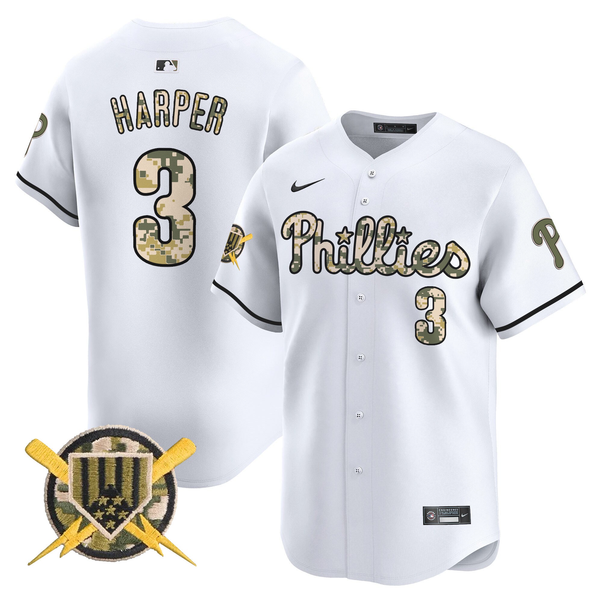 Men's Phillies Armed Forces Day Vapor Premier Limited Jersey - All Stitched - White, Bryce Harper