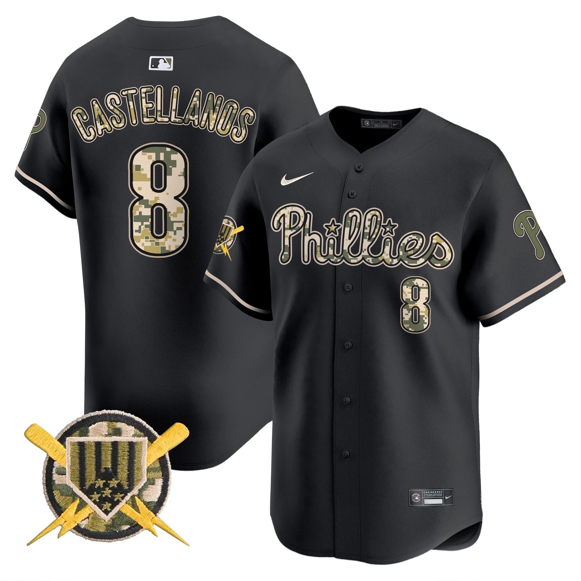 Men's Phillies Armed Forces Day Vapor Premier Limited Jersey - All Stitched - Black, Nick Castellanos