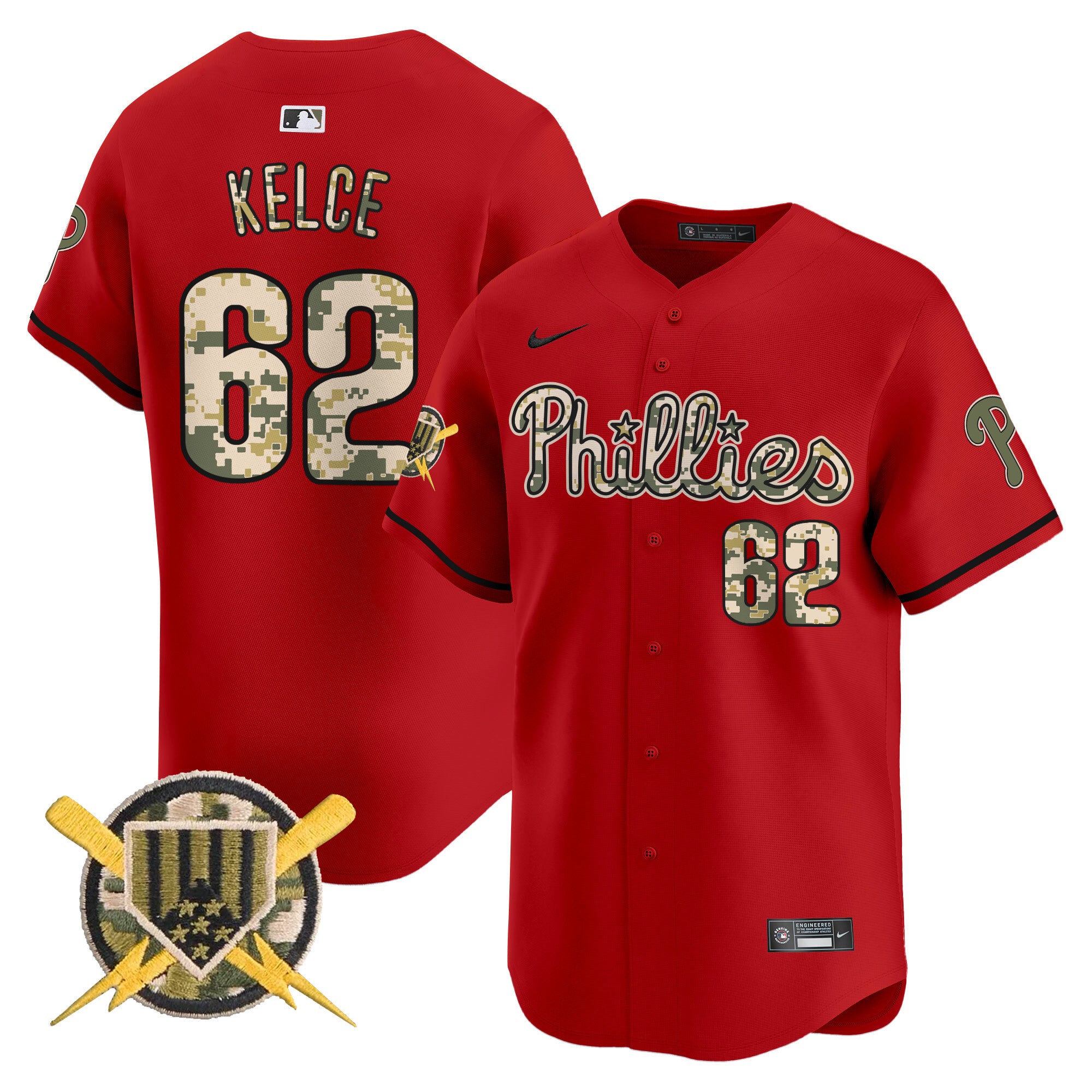 Men's Phillies Armed Forces Day Vapor Premier Limited Jersey - All Stitched - Red, Jason Kelce
