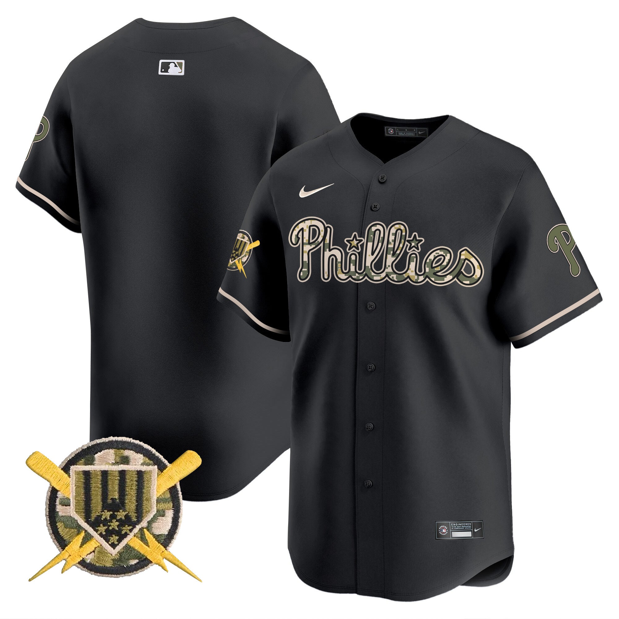 Men's Phillies Armed Forces Day Vapor Premier Limited Jersey - All Stitched - Black, Team