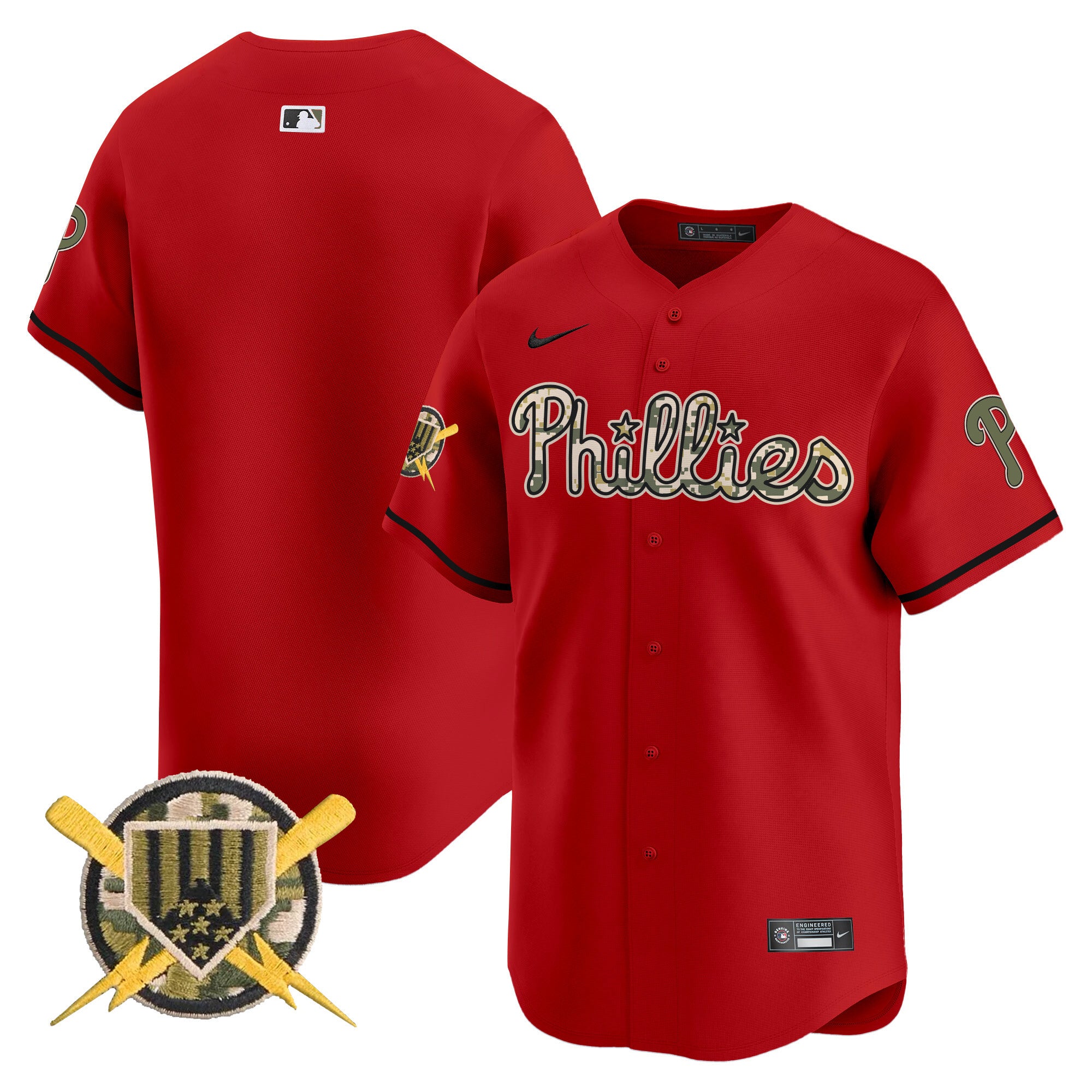 Men's Phillies Armed Forces Day Vapor Premier Limited Jersey - All Stitched - Red, Team