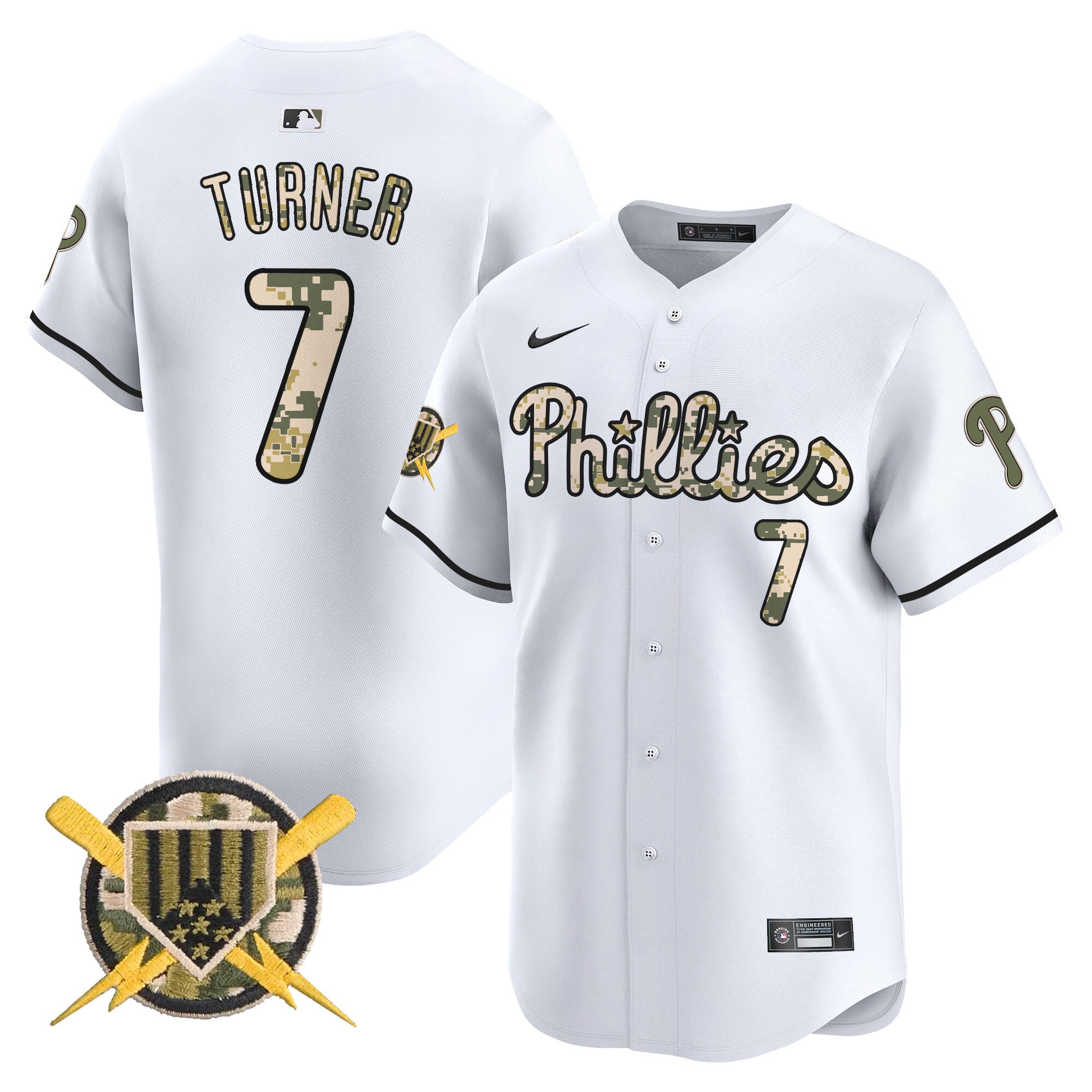 Men's Phillies Armed Forces Day Vapor Premier Limited Jersey - All Stitched - White, Trea Turner