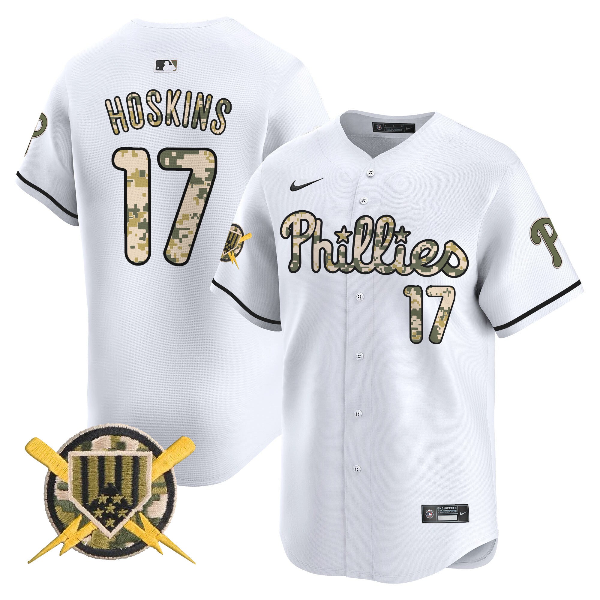Men's Phillies Armed Forces Day Vapor Premier Limited Jersey - All Stitched - White, Rhys Hoskins