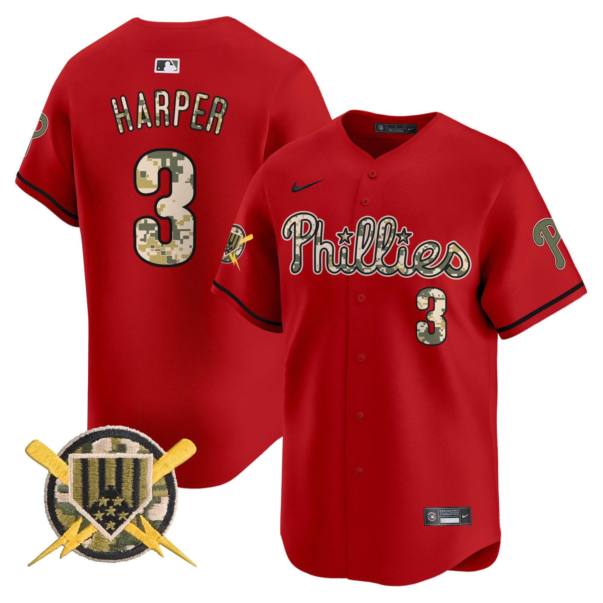 Men's Phillies Armed Forces Day Vapor Premier Limited Jersey - All Stitched - Red, Bryce Harper