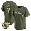 Men's Phillies Armed Forces Day Vapor Premier Limited Jersey - All Stitched - Green, Trea Turner
