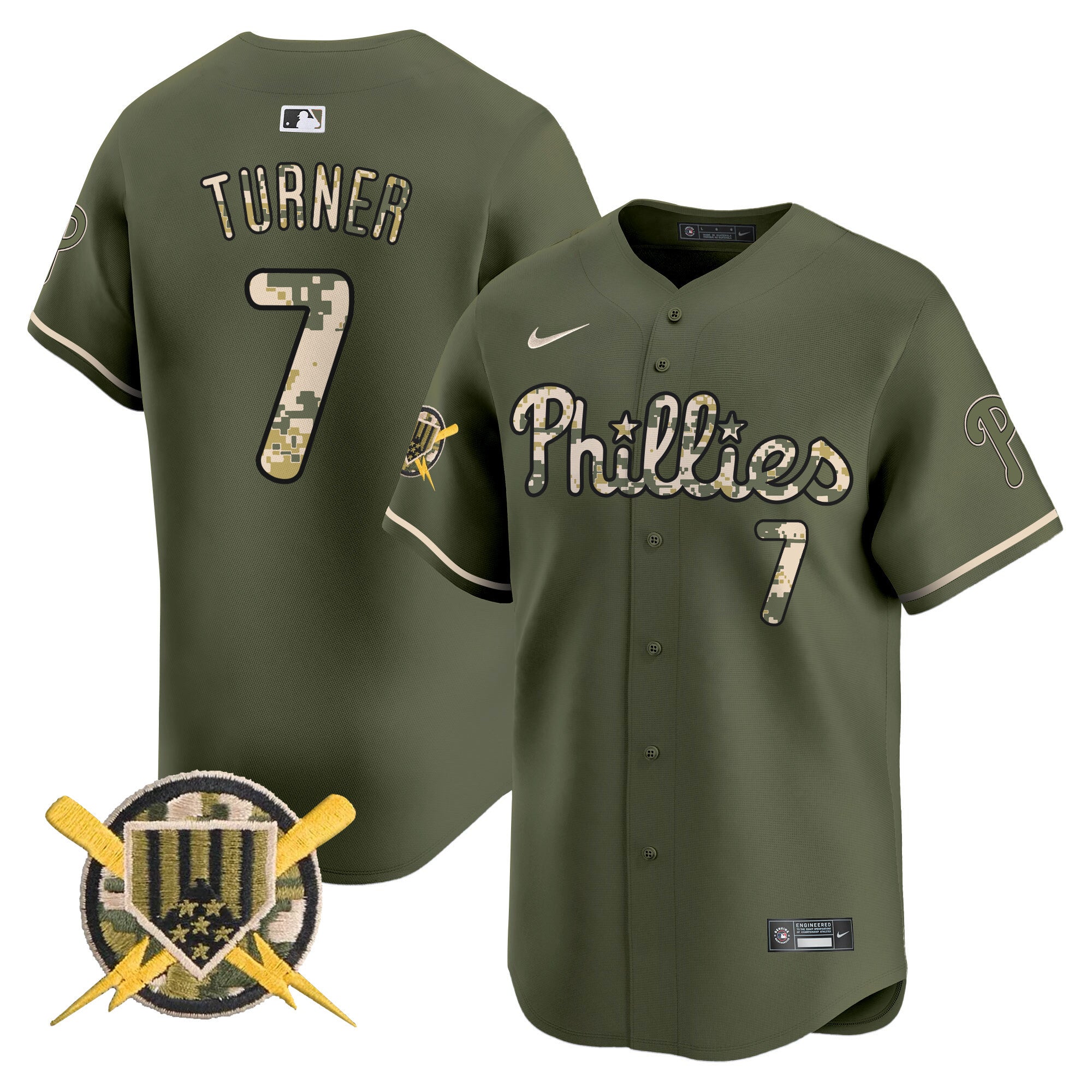 Men's Phillies Armed Forces Day Vapor Premier Limited Jersey - All Stitched - Green, Trea Turner