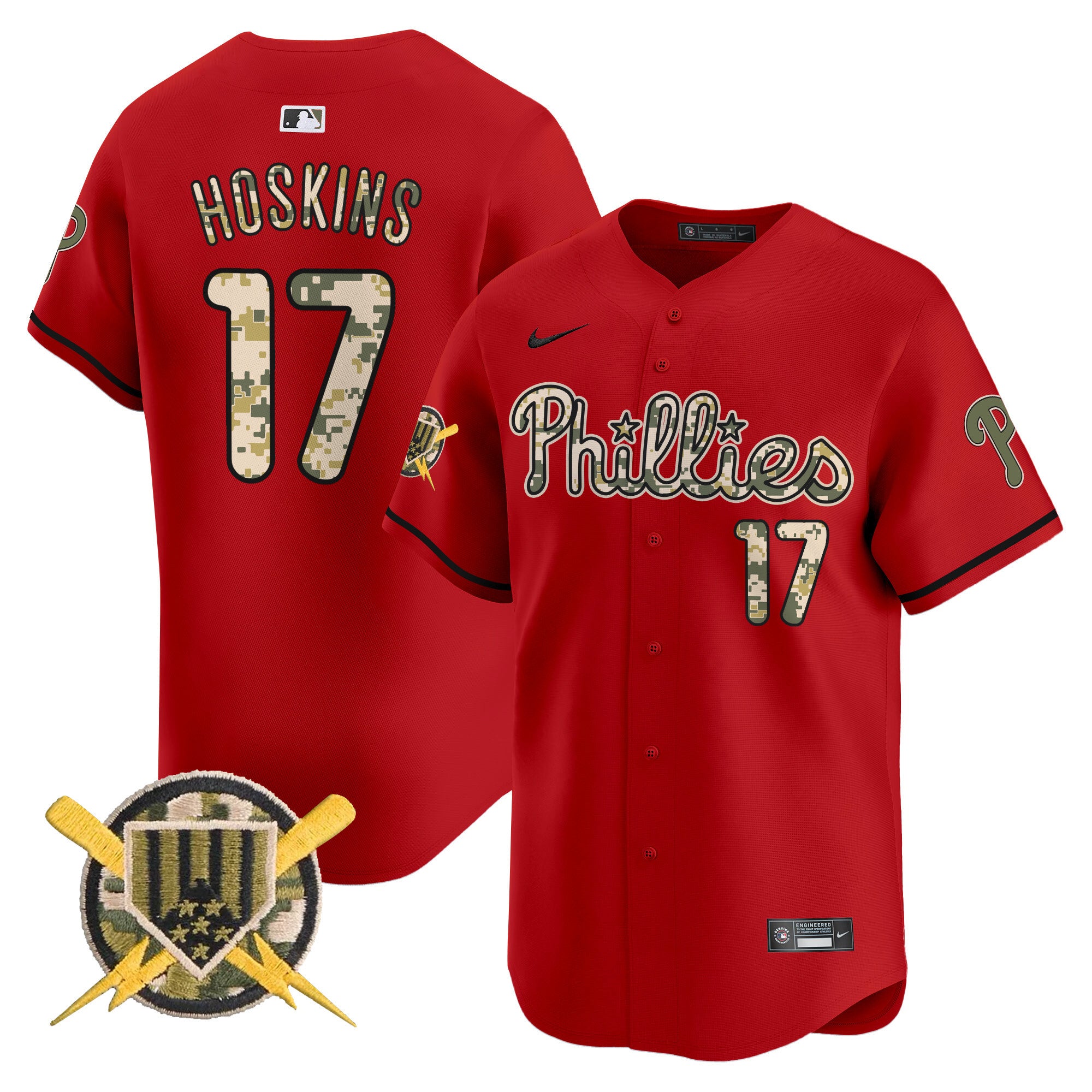 Men's Phillies Armed Forces Day Vapor Premier Limited Jersey - All Stitched - Red, Rhys Hoskins
