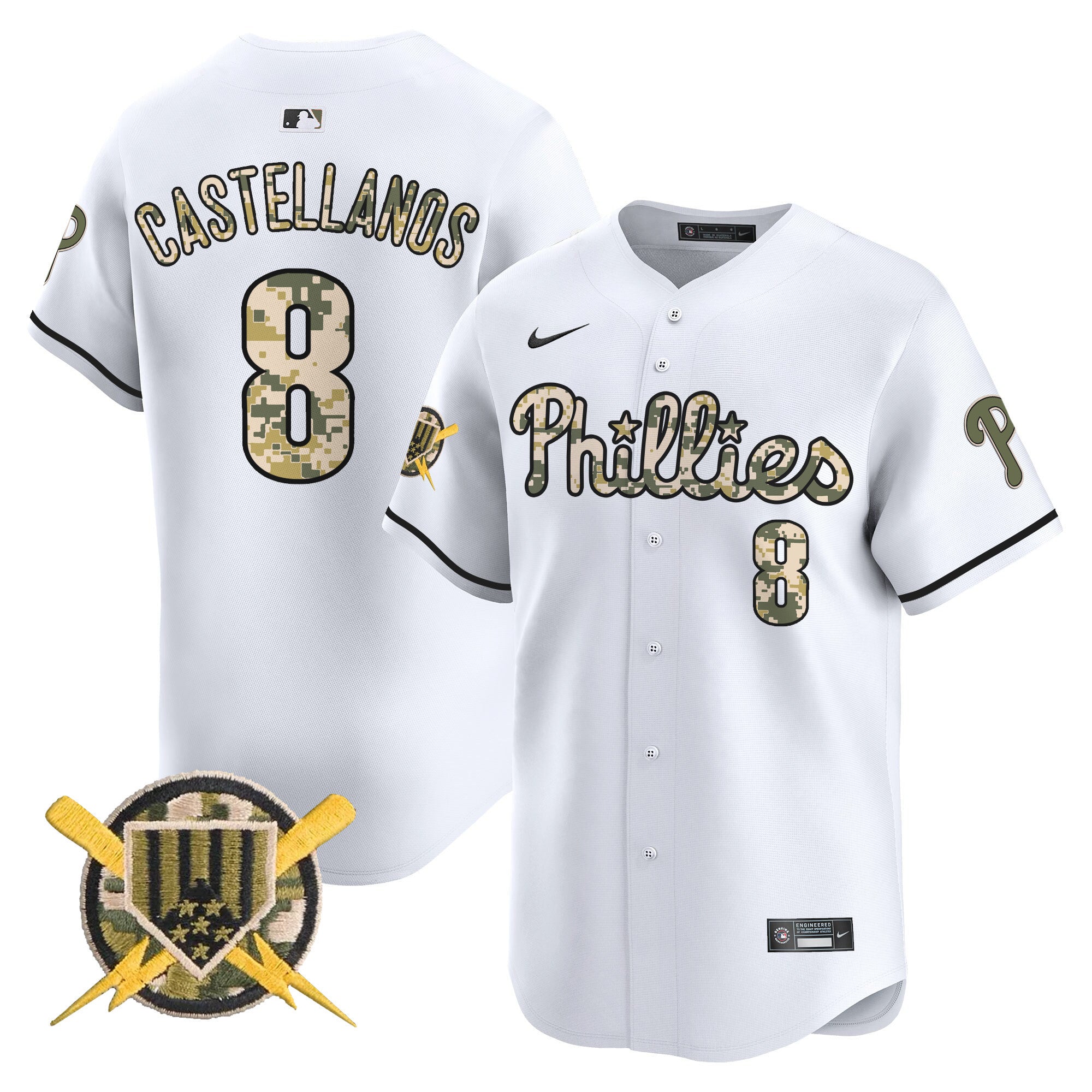 Men's Phillies Armed Forces Day Vapor Premier Limited Jersey - All Stitched - White, Nick Castellanos