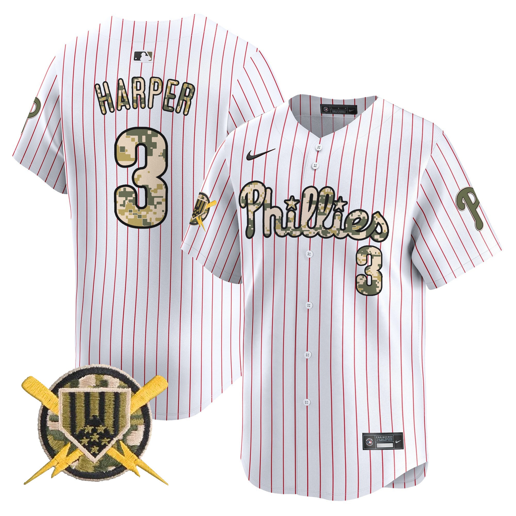 Men's Phillies Armed Forces Day Vapor Premier Limited Jersey - All Stitched - Pinstripe, Bryce Harper