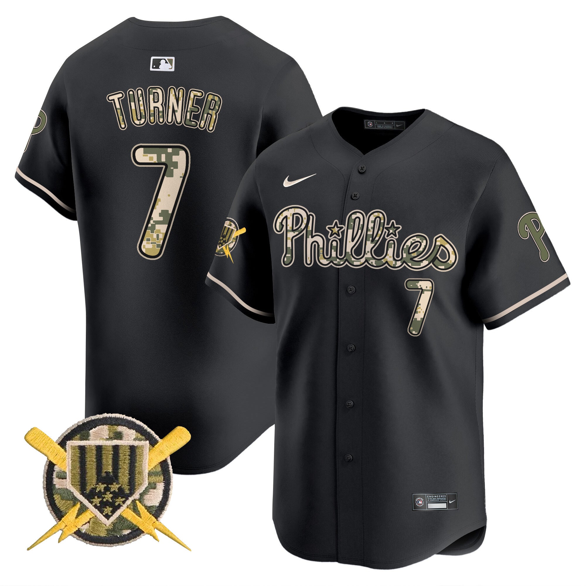 Men's Phillies Armed Forces Day Vapor Premier Limited Jersey - All Stitched - Black, Trea Turner