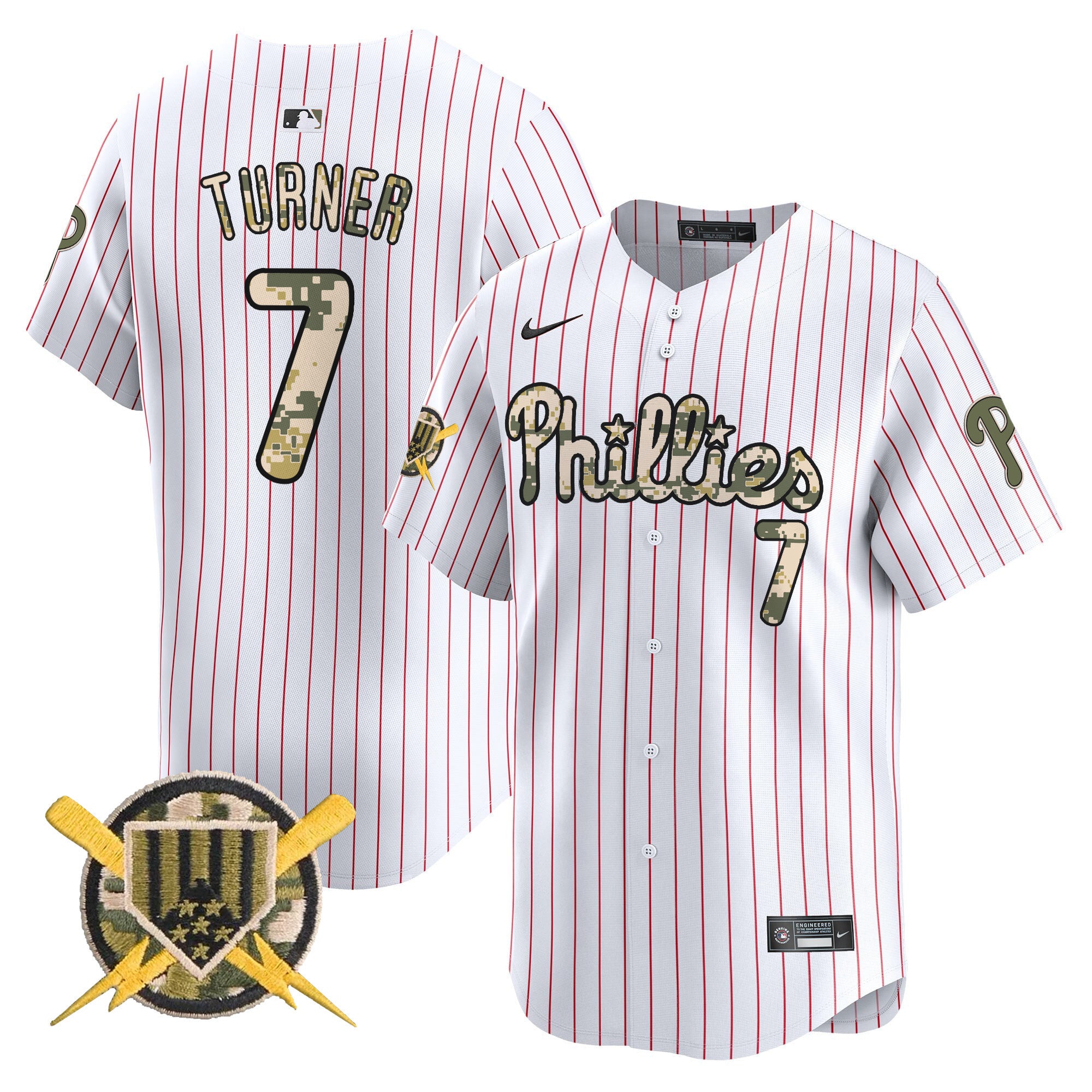 Men's Phillies Armed Forces Day Vapor Premier Limited Jersey - All Stitched - Pinstripe, Trea Turner