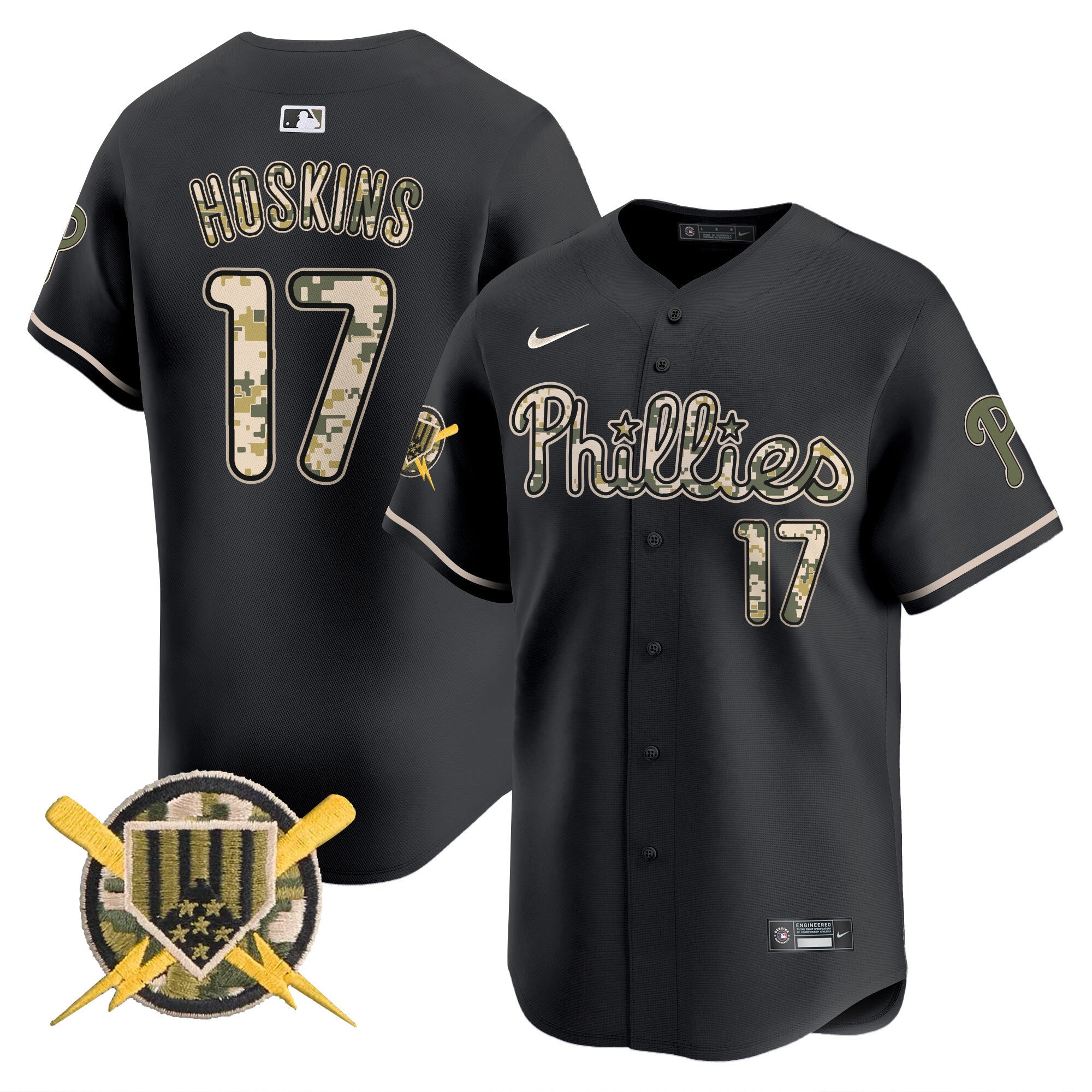 Men's Phillies Armed Forces Day Vapor Premier Limited Jersey - All Stitched - Black, Rhys Hoskins