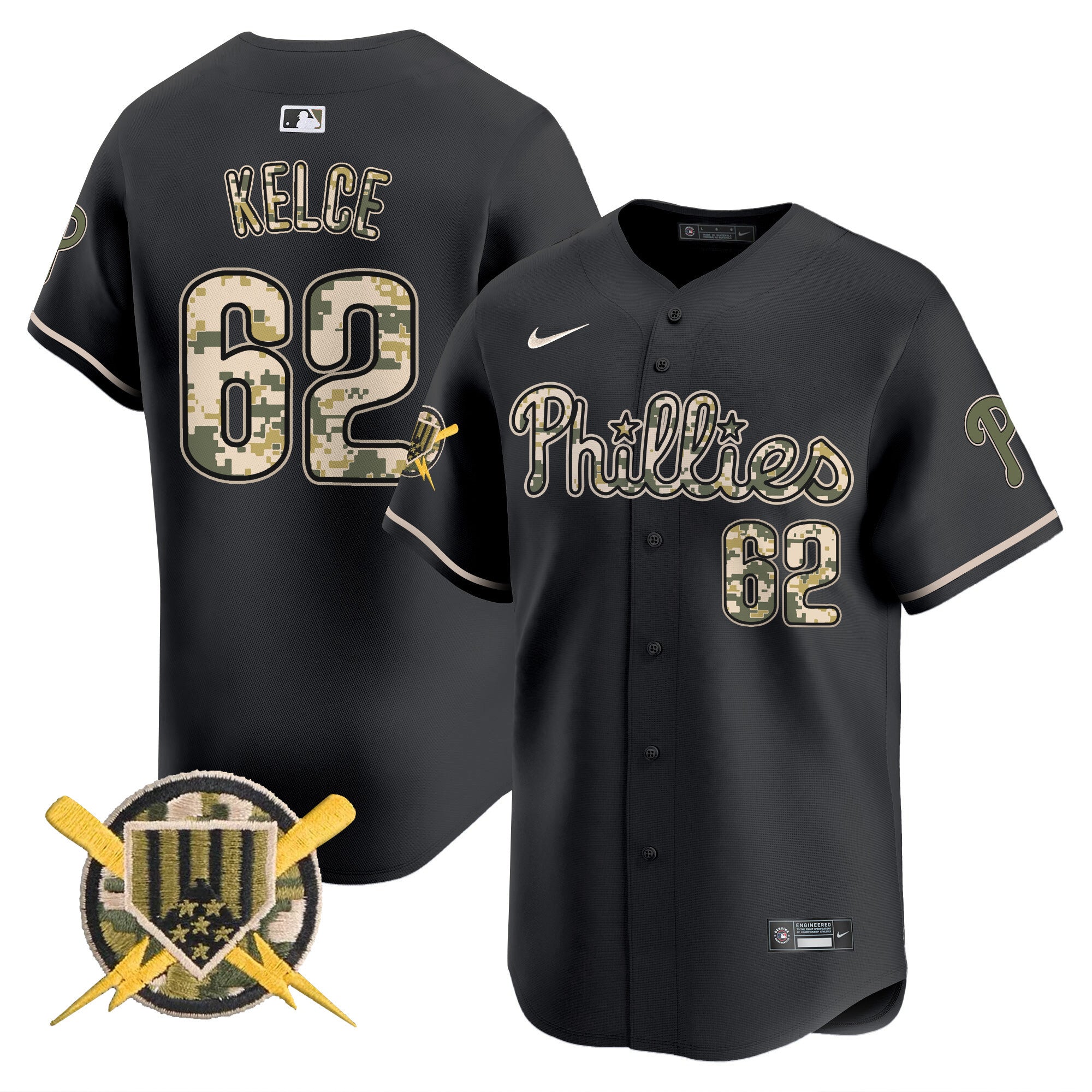 Men's Phillies Armed Forces Day Vapor Premier Limited Jersey - All Stitched - Black, Jason Kelce