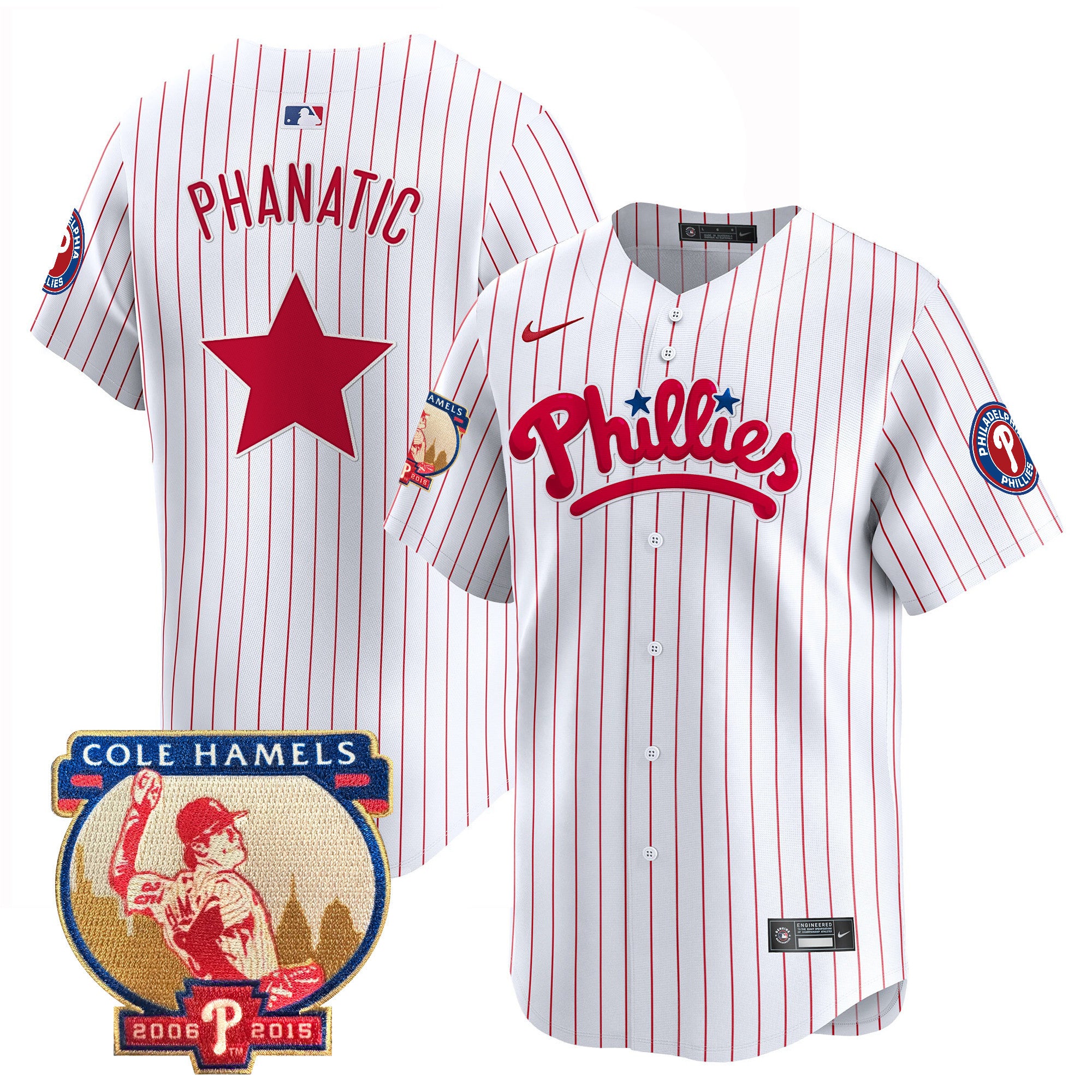 Men's Phillies Cole Hamels Patch Vapor Premier Limited Jersey - All Stitched - White Pinstripe, Phanatic