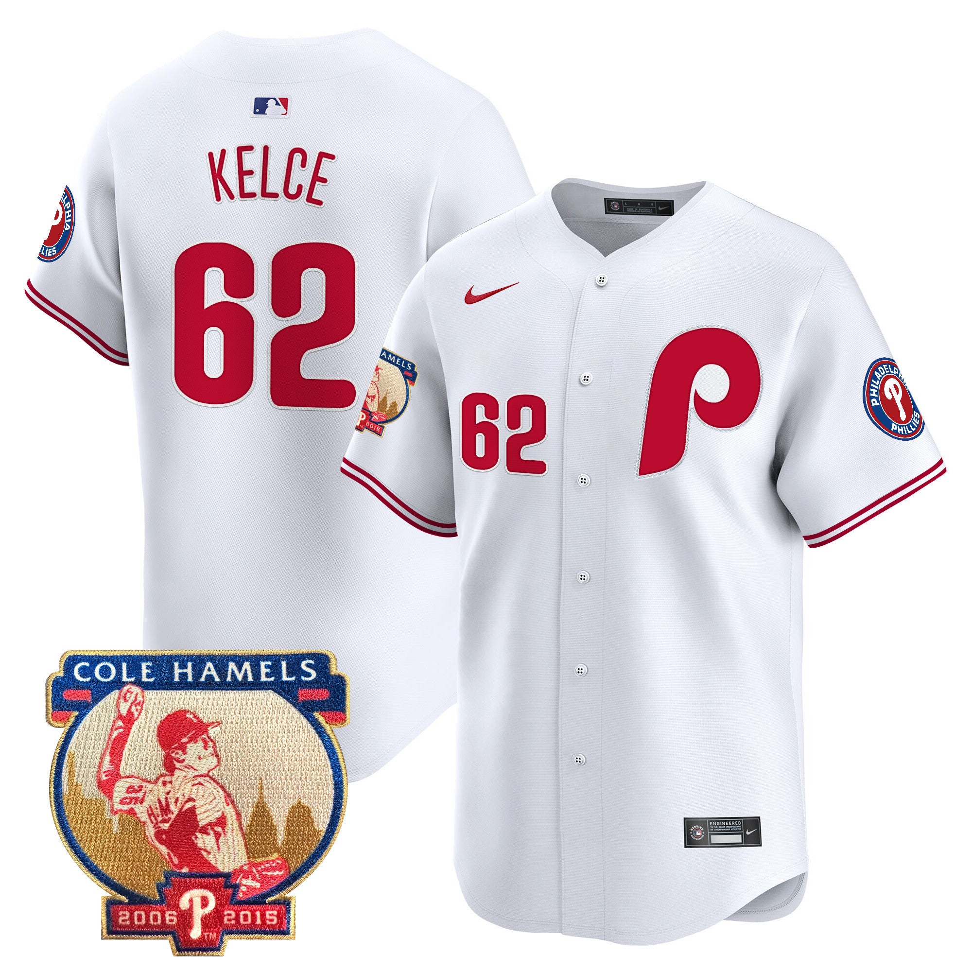 Men's Phillies Cole Hamels Patch Vapor Premier Limited Jersey - All Stitched - White Limited, Jason Kelce