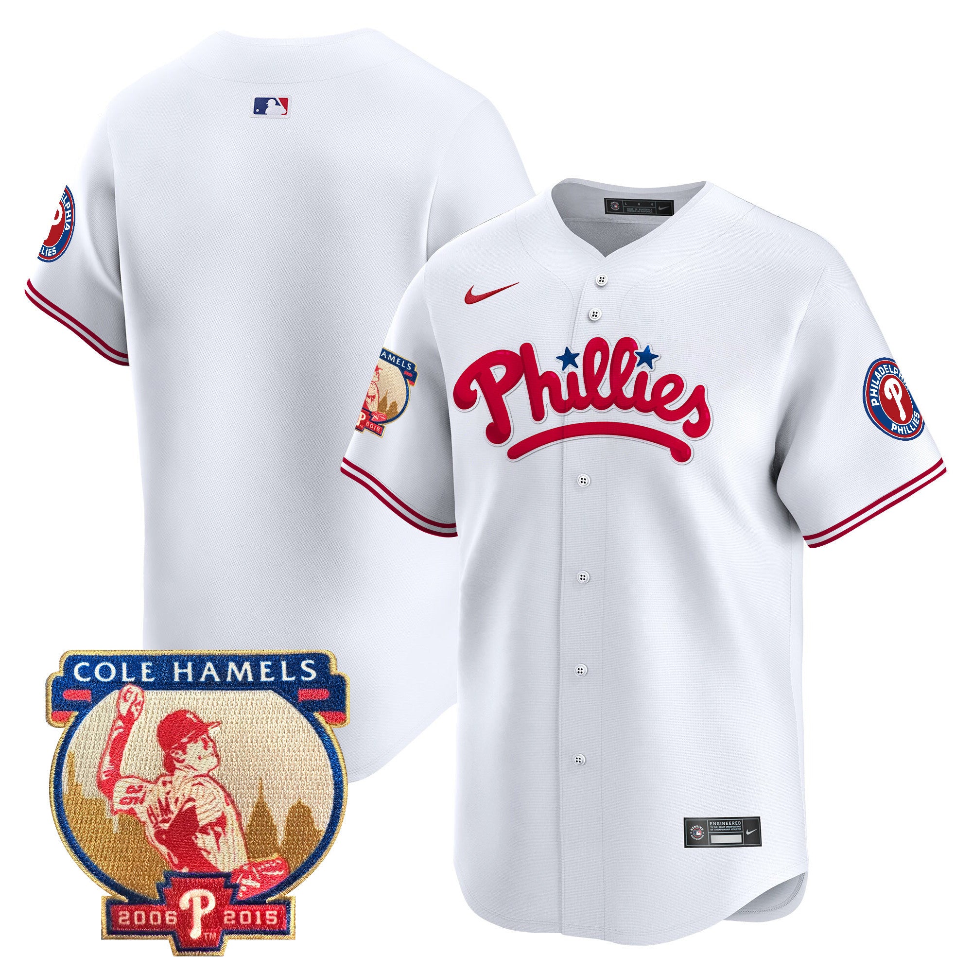 Men's Phillies Cole Hamels Patch Vapor Premier Limited Jersey - All Stitched - White, Team