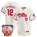 Men's Phillies Cole Hamels Patch Vapor Premier Limited Jersey - All Stitched - Cream, Kyle Schwarber