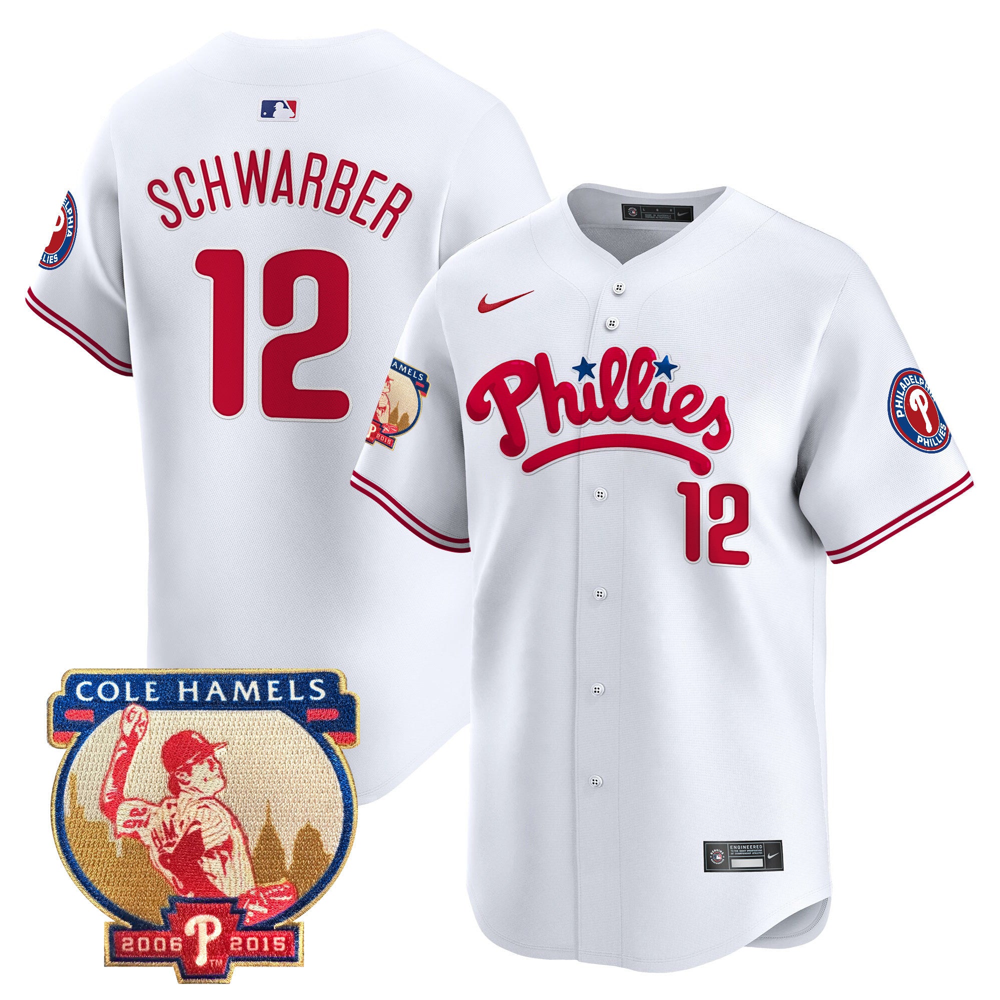 Men's Phillies Cole Hamels Patch Vapor Premier Limited Jersey - All Stitched - White, Kyle Schwarber