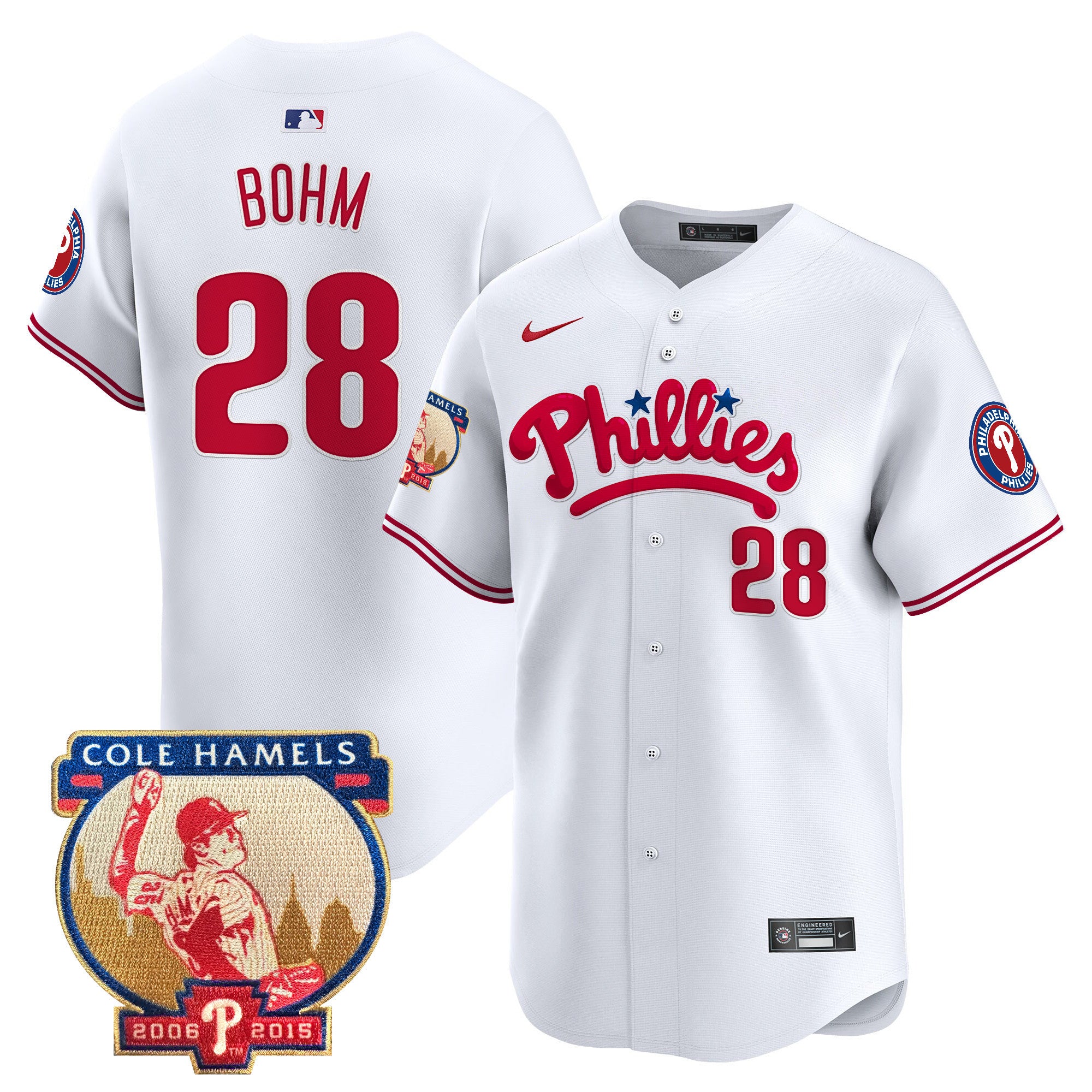 Men's Phillies Cole Hamels Patch Vapor Premier Limited Jersey - All Stitched - White, Alec Bohm