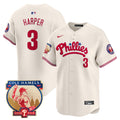 Men's Phillies Cole Hamels Patch Vapor Premier Limited Jersey - All Stitched - Cream, Bryce Harper
