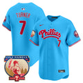 Men's Phillies Cole Hamels Patch Vapor Premier Limited Jersey - All Stitched - Light Blue, Trea Turner