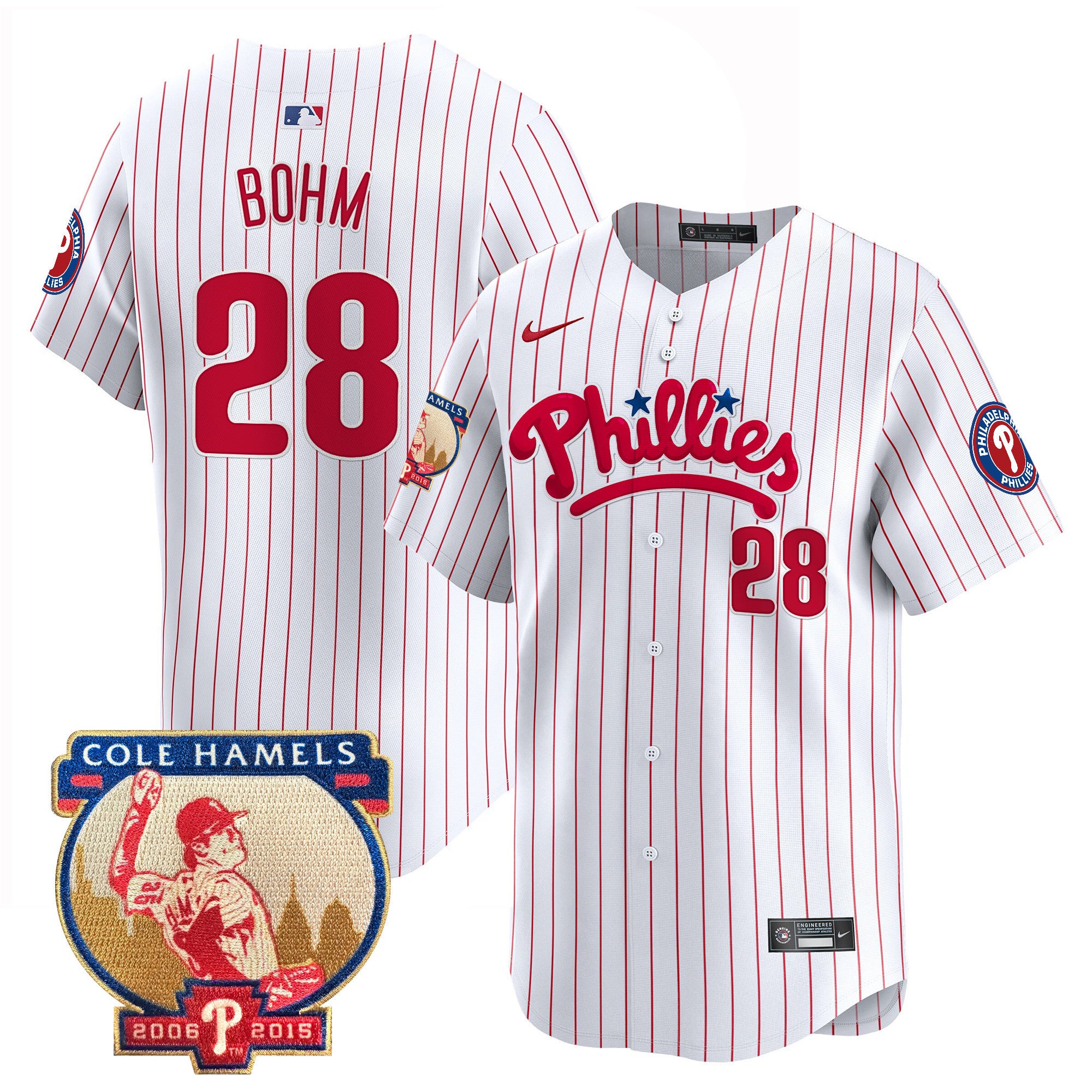 Men's Phillies Cole Hamels Patch Vapor Premier Limited Jersey - All Stitched - White Pinstripe, Alec Bohm