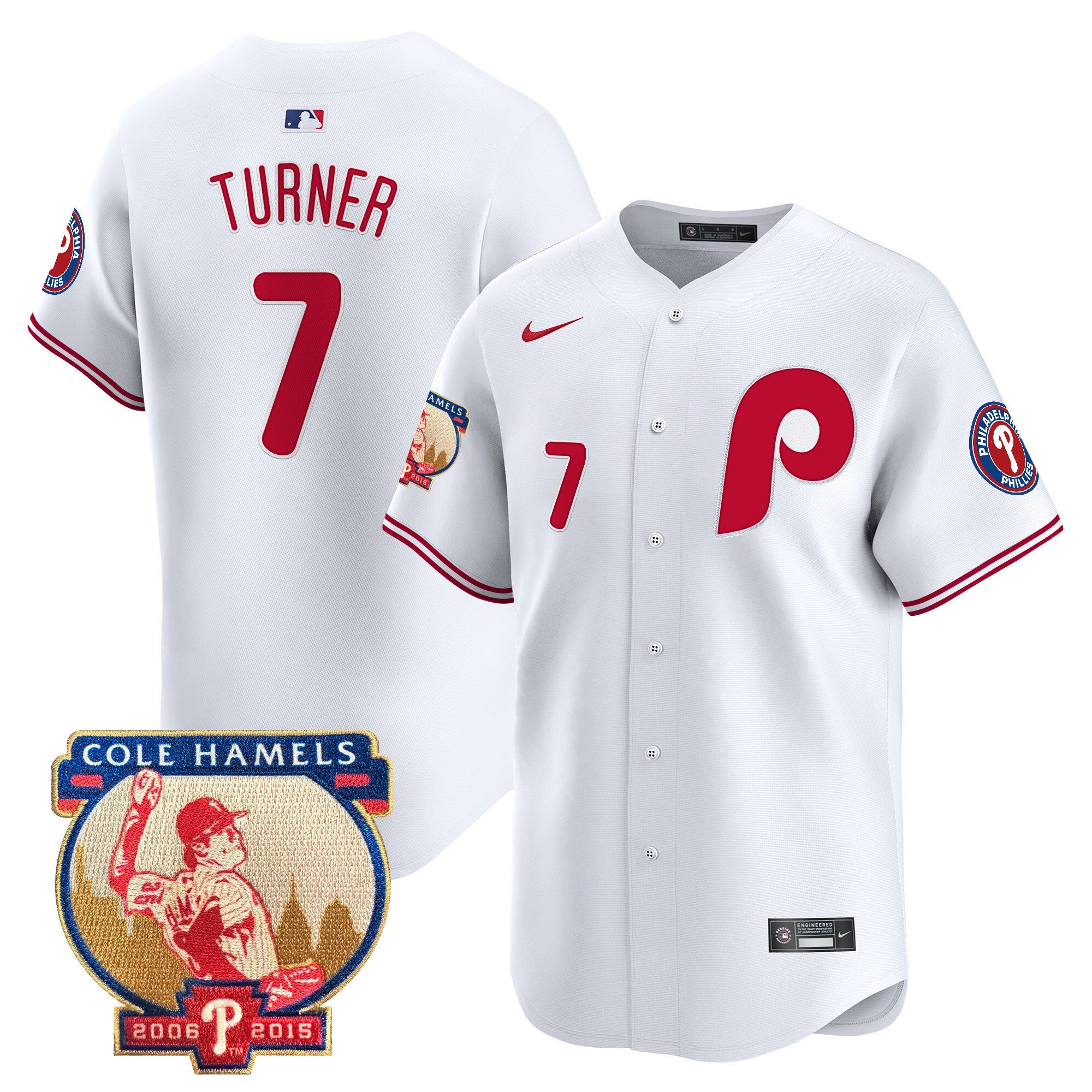 Men's Phillies Cole Hamels Patch Vapor Premier Limited Jersey - All Stitched - White Limited, Trea Turner