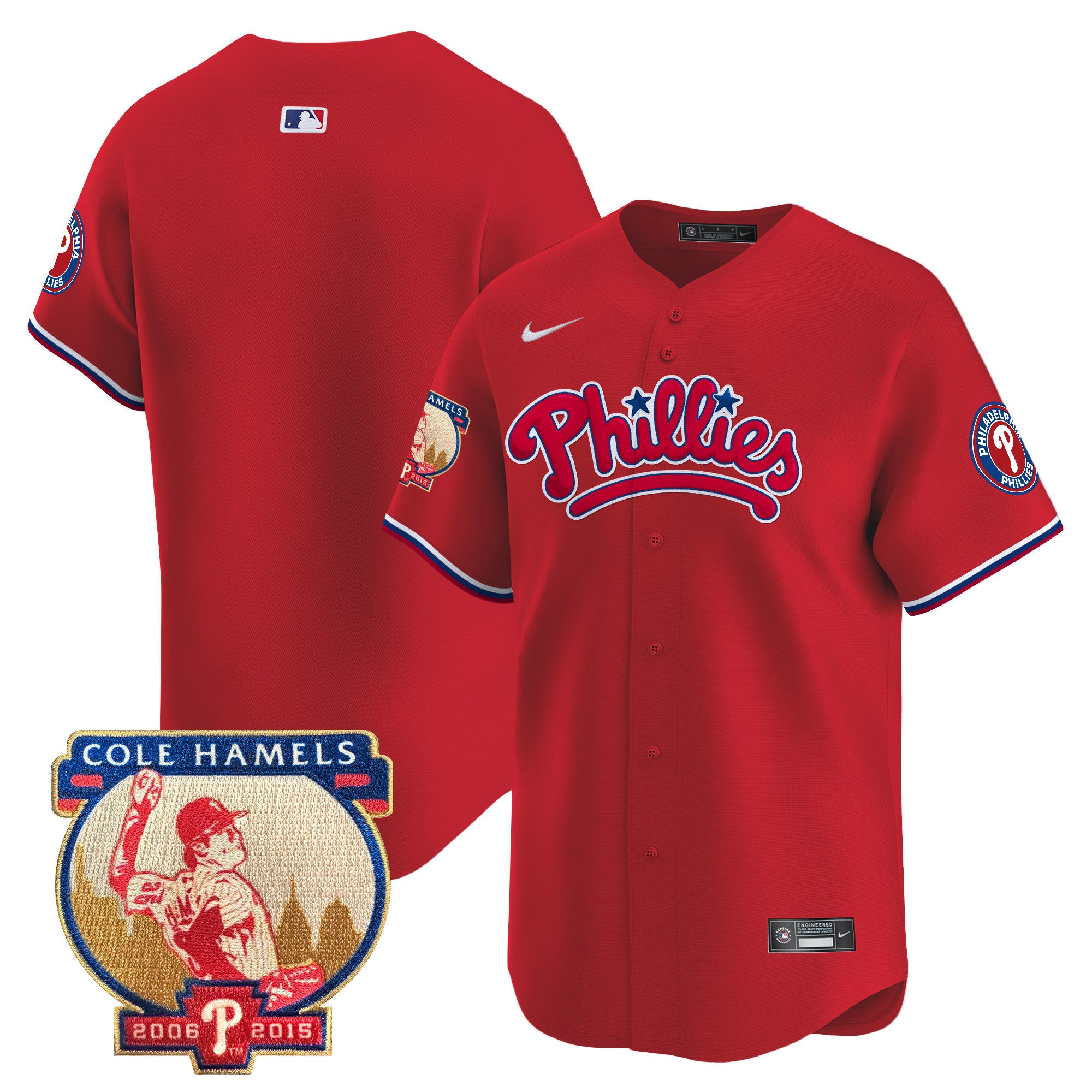Men's Phillies Cole Hamels Patch Vapor Premier Limited Jersey - All Stitched - Red, Team