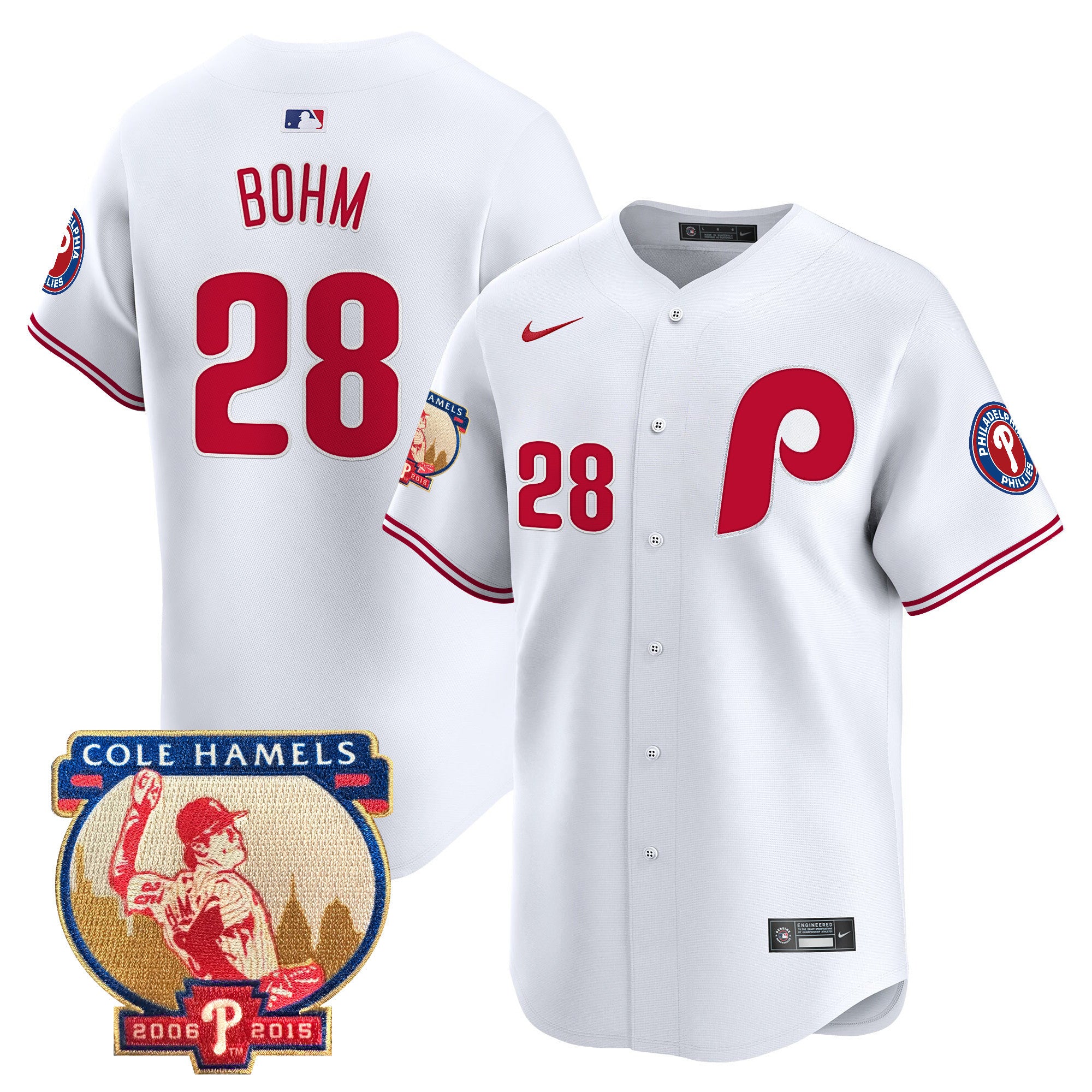 Men's Phillies Cole Hamels Patch Vapor Premier Limited Jersey - All Stitched - White Limited, Alec Bohm