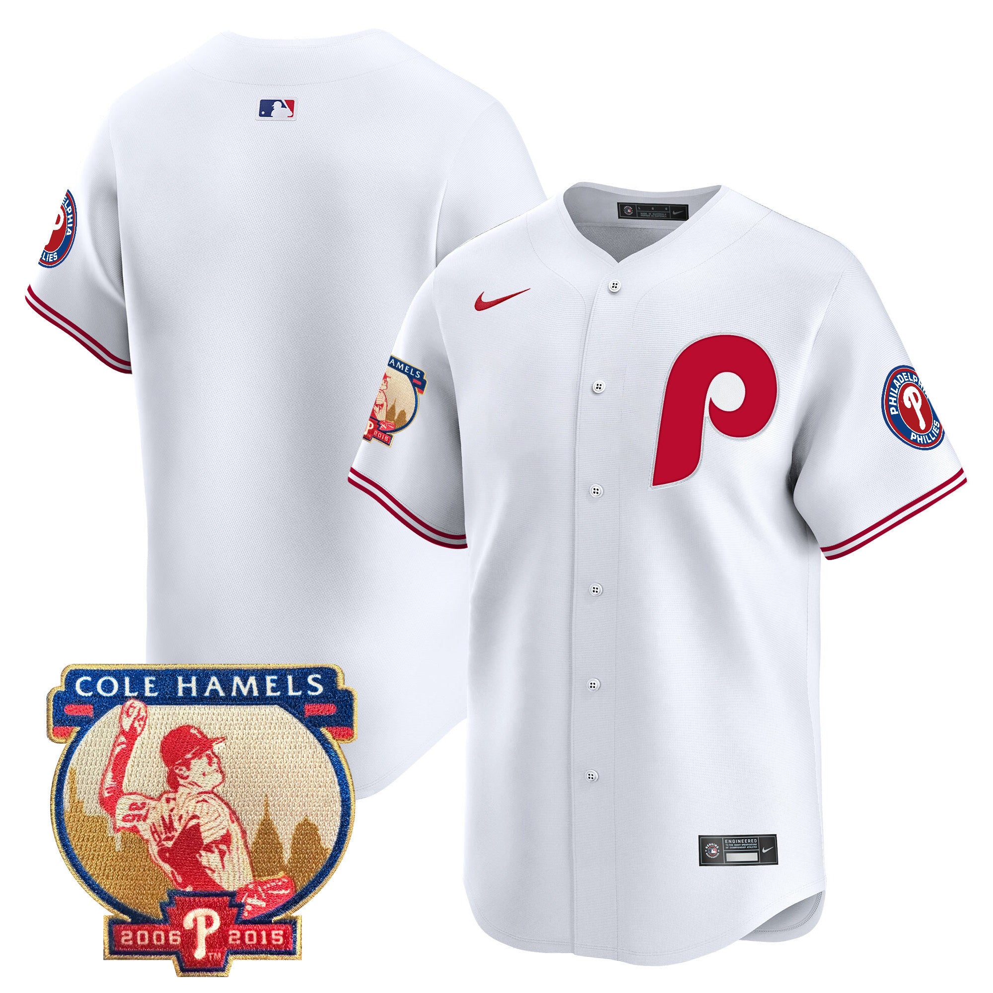 Men's Phillies Cole Hamels Patch Vapor Premier Limited Jersey - All Stitched - White Limited, Team