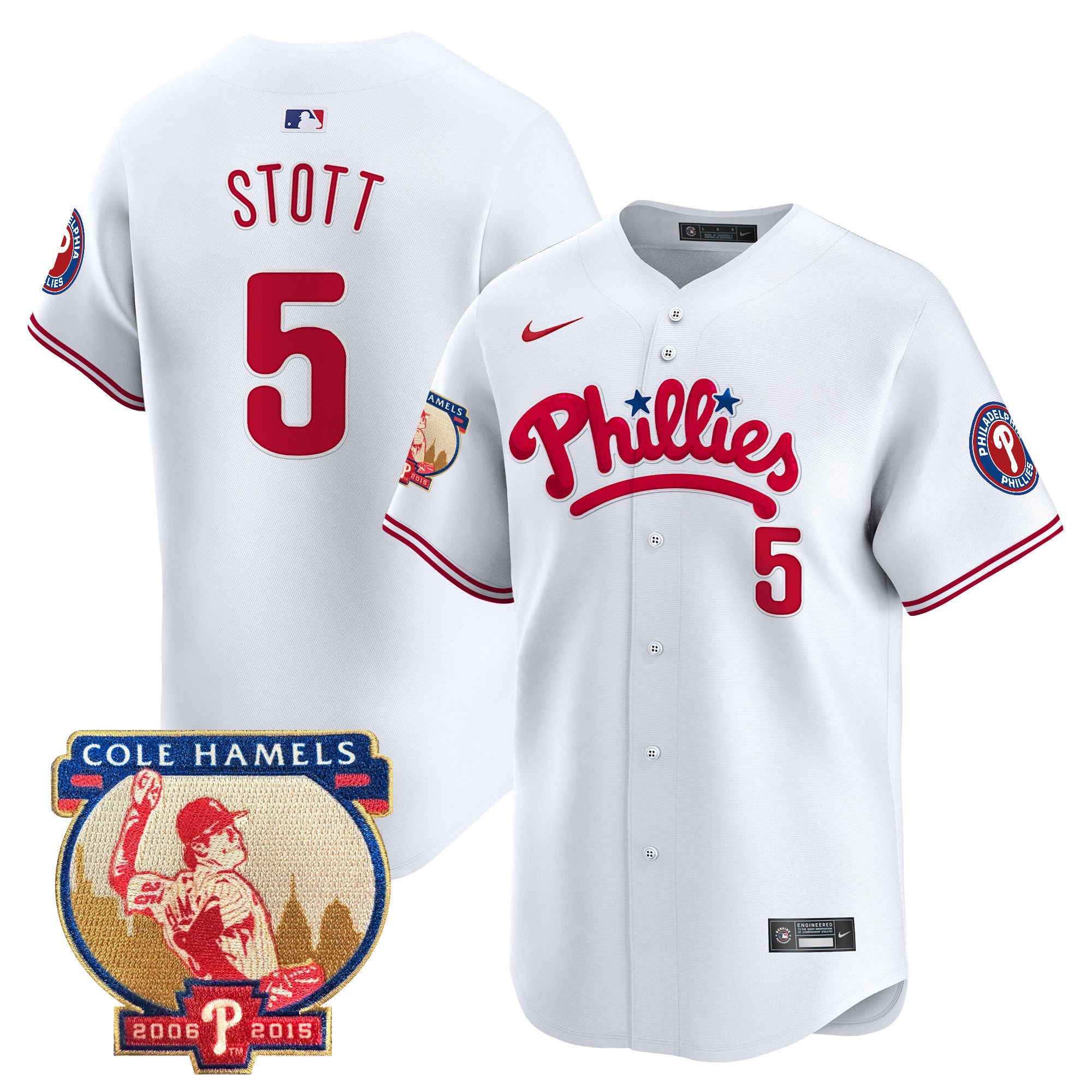 Men's Phillies Cole Hamels Patch Vapor Premier Limited Jersey - All Stitched - White, Bryson Stott