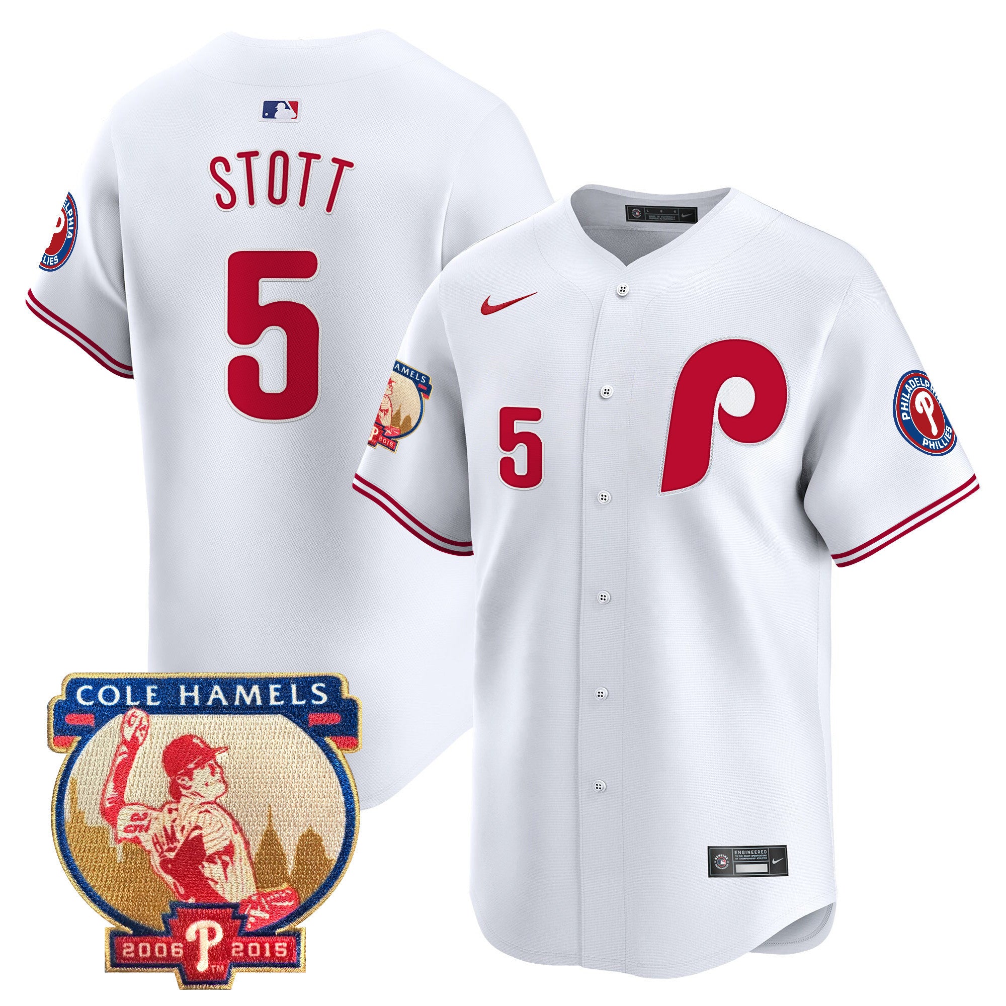 Men's Phillies Cole Hamels Patch Vapor Premier Limited Jersey - All Stitched - White Limited, Bryson Stott