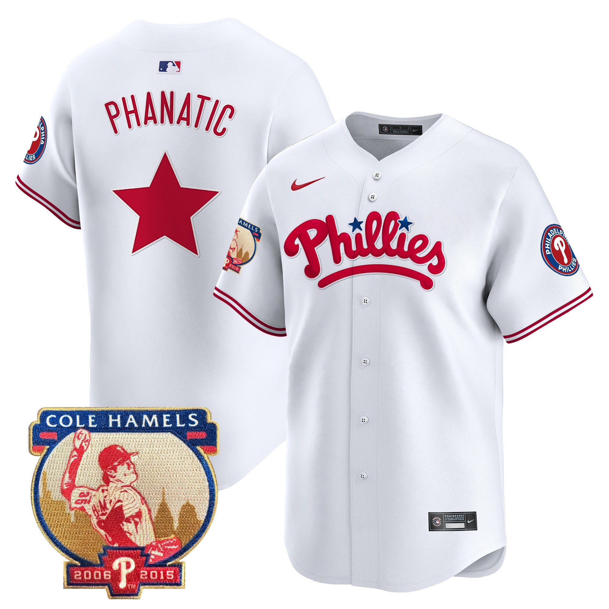 Men's Phillies Cole Hamels Patch Vapor Premier Limited Jersey - All Stitched - White, Phanatic